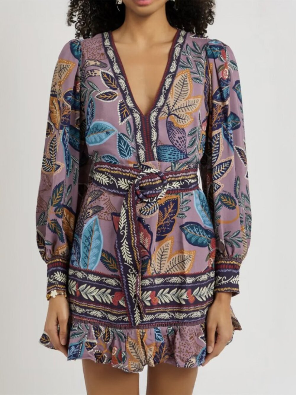 Farm Rio Wild Night Long Sleeve Mini Dress Size XS